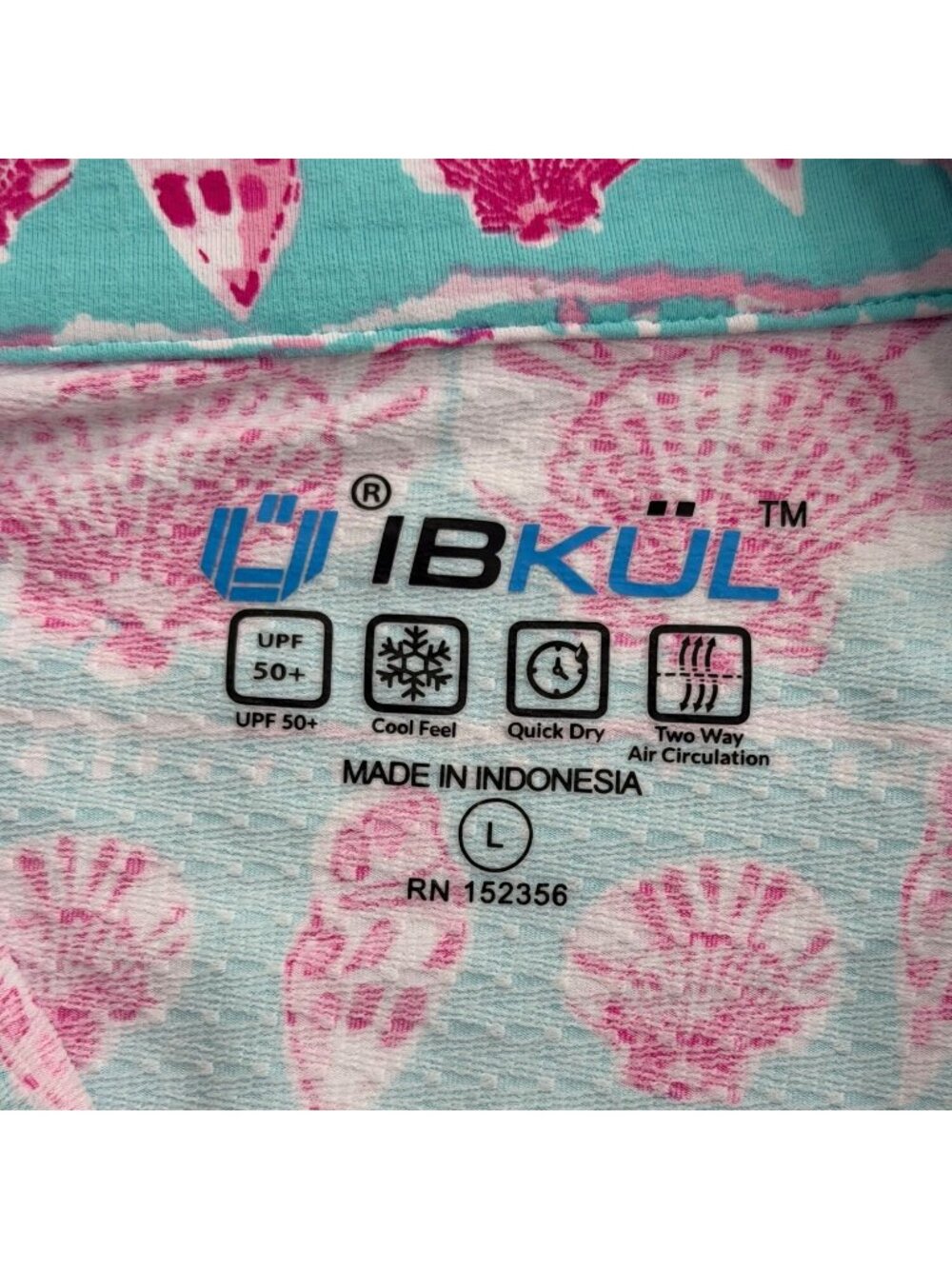 IBKUL Womens Size L Top 1/4 Zip Long Sleeve Aqua Pink Shell Beach Sun-Shirt UPF - Picture 4 of 7